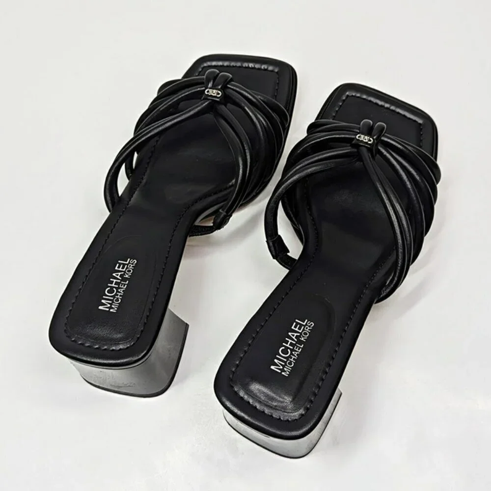 Michael Kors Women's Astra Black Leather Strappy Sandals Size 6.5 (MSRP $145)